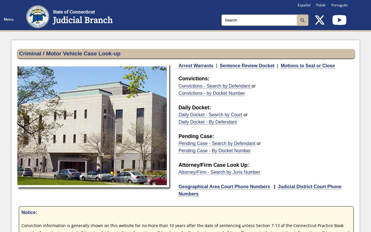 Hartford County pending and disposed arrest case records